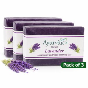 Ayurvita Herbal Handmade Luxurious Bath, Lavender, Pack of 3. Soaps l 125g Each