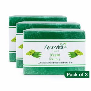 Ayurvita Herbal Handmade Luxurious Bath Soap, Neem, Pack of 3 l 125g Each