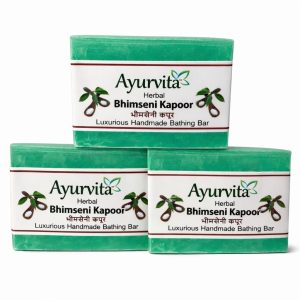 Ayurvita Herbal Handmade Luxurious Bath Soap, Bhimseni Kapoor, Pack of 3 Soaps, Each 125gm