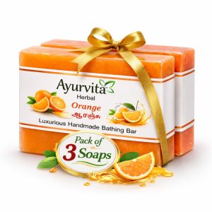 Ayurvita Herbal Handmade Luxurious Bath Soap, Orange, Pack of 3, Each 125gm